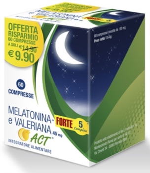 F&F Melatonina ACT 1 mg + 5 Complex e Valeriana ACT Integratore 60 compresse