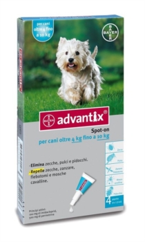 Bayer Advantix Spot-On Antiparassitario per Cani da 4 a 10 kg 4 Pipette