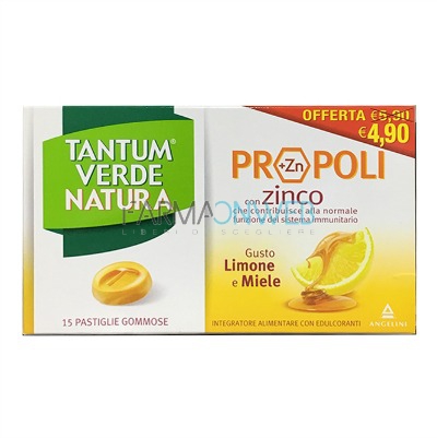 Angelini Tantum Verde Natura 15 Pastiglie Gommose Gusto Limone e Miele