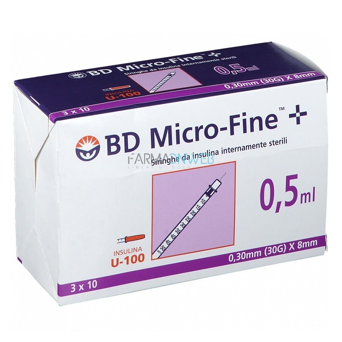 BD Micro-Fine 0,5 ml x 8 mm 30G Siringhe per Insulina 30 pezzi