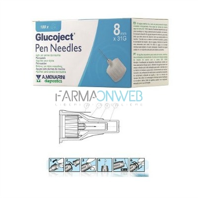 Menarini Glucoject Pen Needles G31 8 mm Aghi Sterili per Penna 100 pezzi