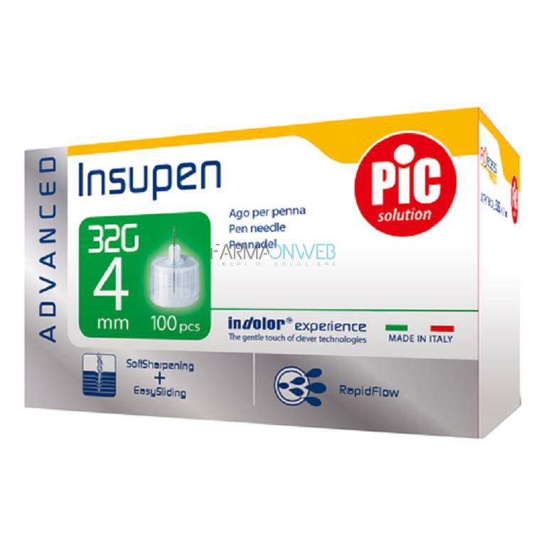 Pikdare Ago Penna Insulina Pic Insupen Advanced Gauge 32x4 Mm 100 Pezzi