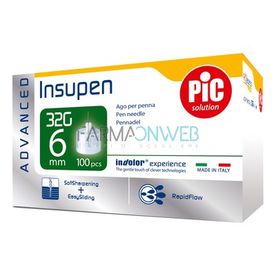 Pikdare Ago Penna Insulina Pic Insupen Advanced Gauge 32x6 Mm 100 Pezzi