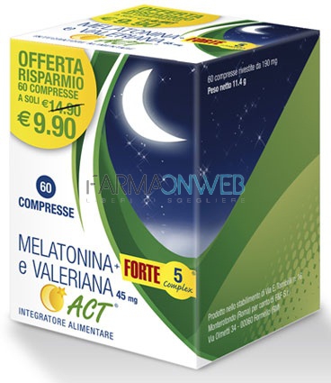 F&F Melatonina Act 1 mg + 5 Complex e Valeriana ACT Integratore 60 compresse
