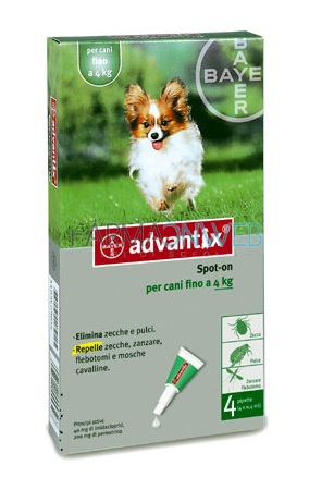 Bayer Advantix Spot-On Antiparassitario per Cani fino a 4 kg 4 Pipette