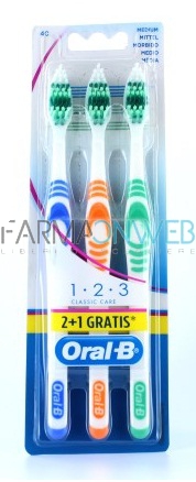 OralB 1 2 3 Classic Care Setole Medie 3 Spazzolini