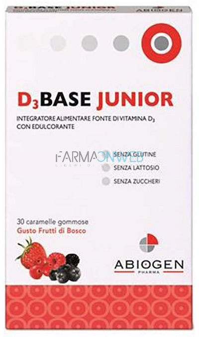 Abiogen Pharma D3Base Junior Integratore 30 Caramelle Frutti di Bosco