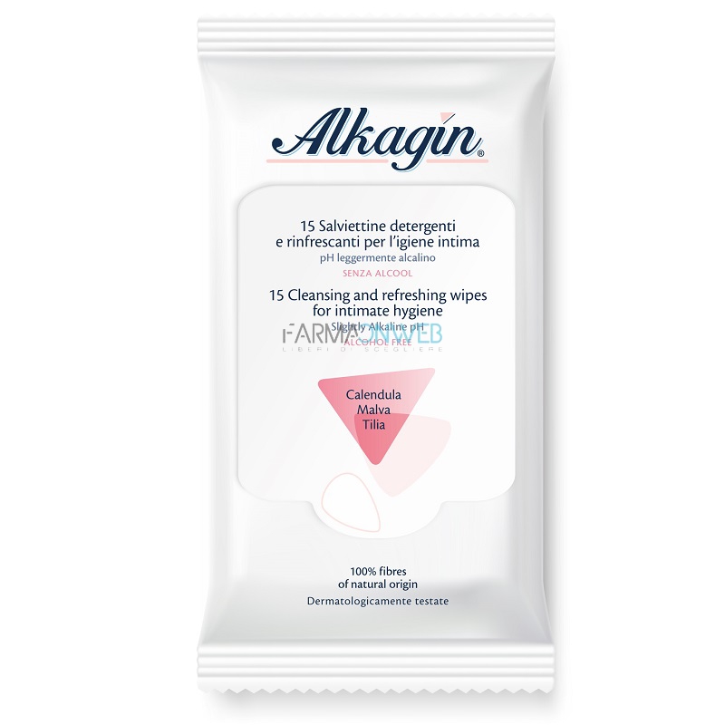 Alkagin 15 Salviettine Intime Detergenti Rinfrescanti a pH Leggermente Alcalino