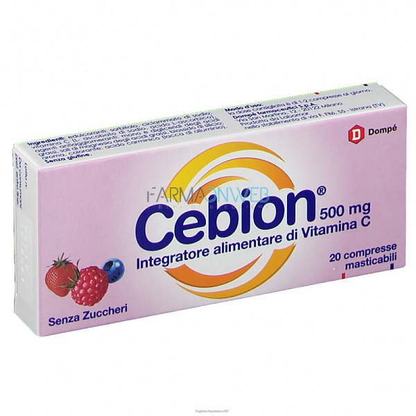 Cebion Vitamina C Masticabile Senza Zucchero Gusto Frutti di Bosco 20 Compresse