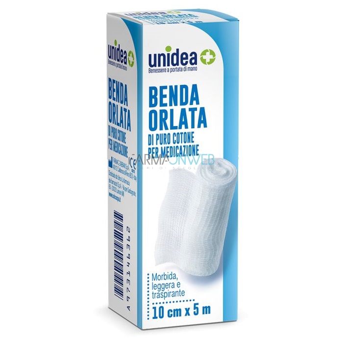 Unidea Benda Orlata di Puro Cotone per Medicazione 10 cm x 5 m
