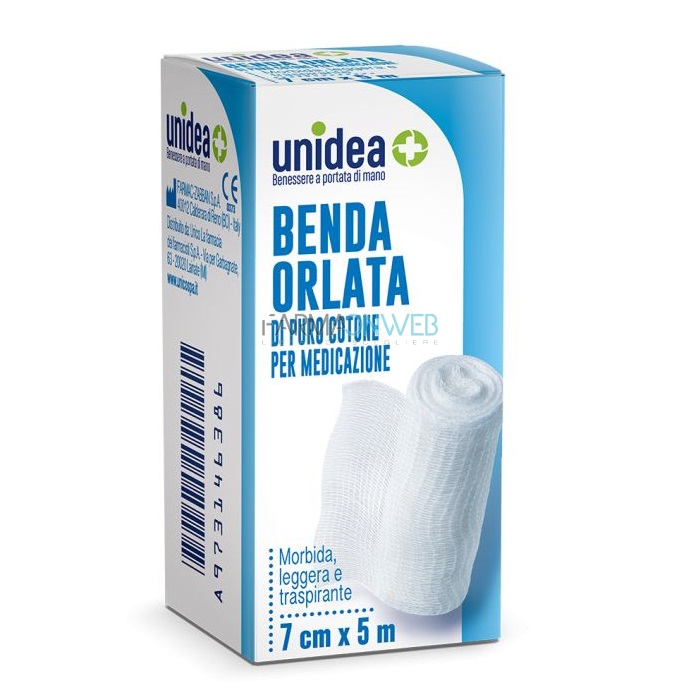 Unidea Benda Orlata di Puro Cotone per Medicazione 7 cm x 5 m