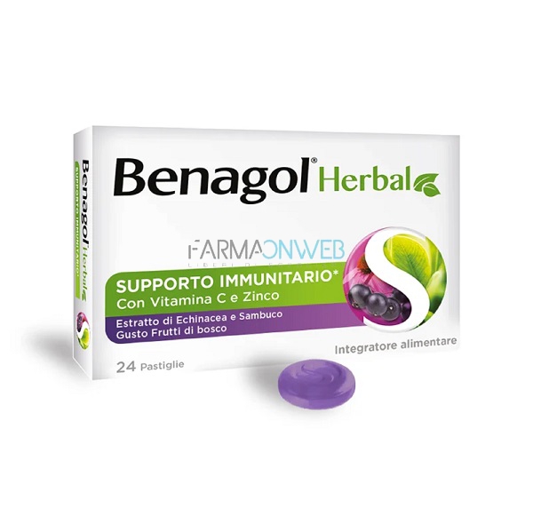 Benagol Herbal Supporto Immunitario Frutti di Bosco Integratore 24 pastiglie