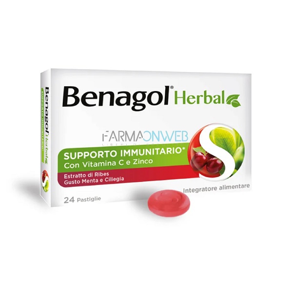 Benagol Herbal Supporto Immunitario Menta e Ciliegia Integratore 24 pastiglie