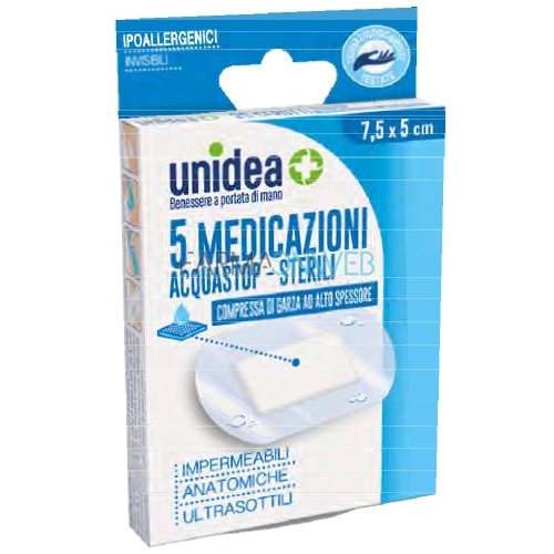 Unidea Medicazioni Impermeabili Sterili Acquastop 7,5 cm x 5 cm 5 pezzi