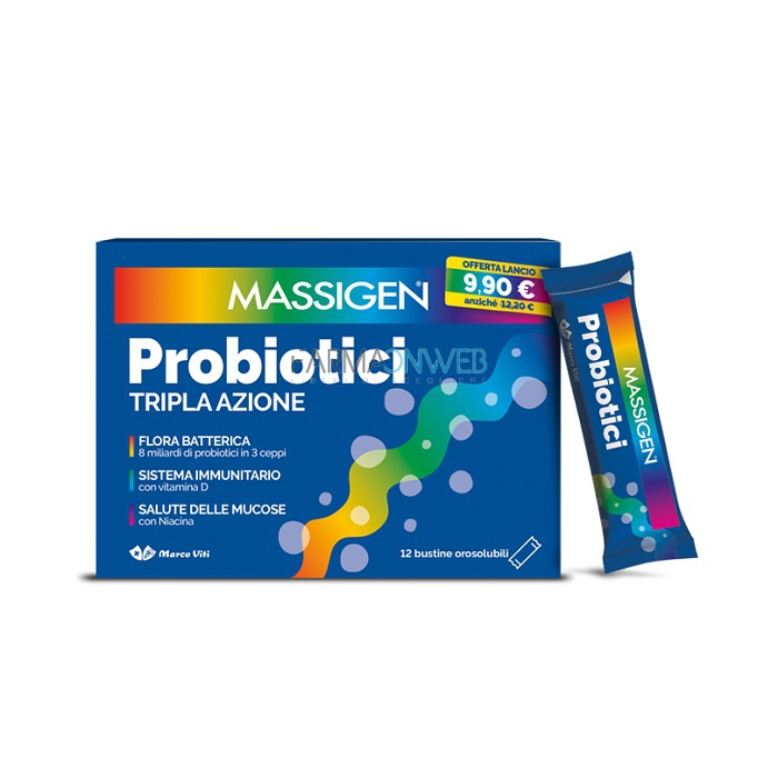 Massigen Probiotici Tripla Azione Integratore Alimentare 12 stickpack