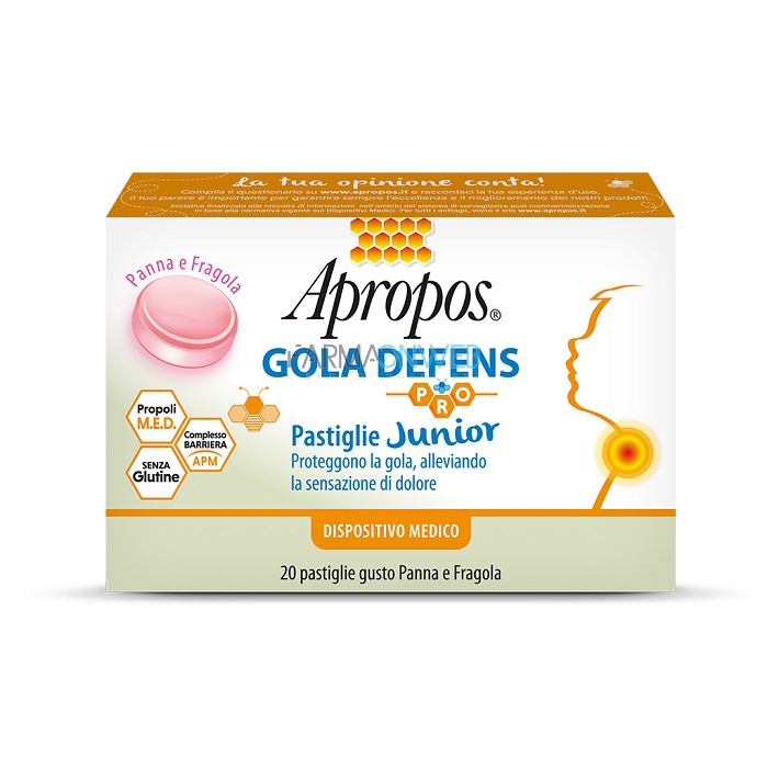 Apropos Gola Defens PRO Junior 20 pastiglie Panna e Fragola