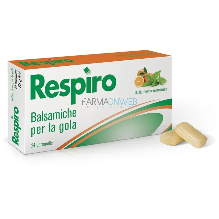 Respiro 24 Caramelle Balsamiche per la Gola Gusto Menta Mandarino