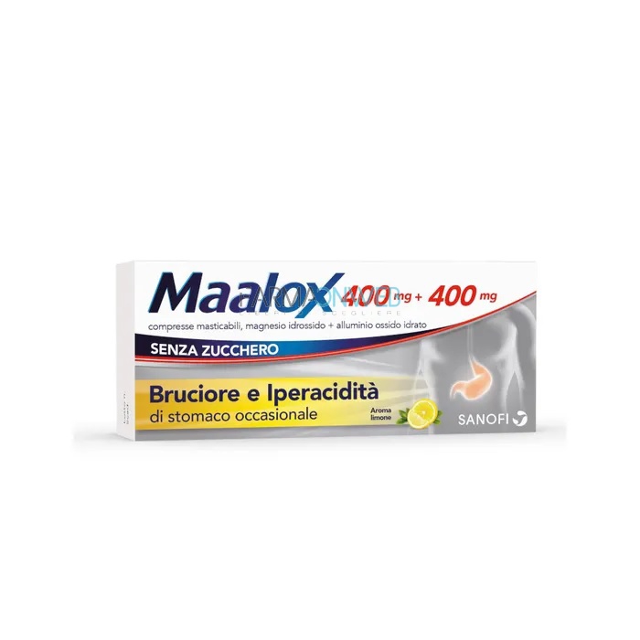 Maalox 400 Mg+ 400 Mg Compresse Masticabili Senza Zucchero Aroma Limone 30 Compresse