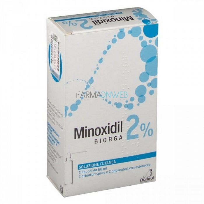 Minoxidil Biorga 2% Soluzione Cutanea, 3 Flaconi Hdpe 60Ml Con Pompa Spray E  Applicatore