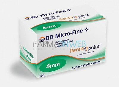 BD Micro-Fine 4mm 32G Aghi per Penna da Insulina 100 pezzi